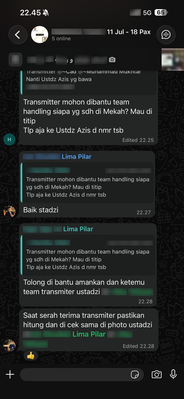Serah terima transmitter dikawal tim handling Lima Pilar di Mekah
